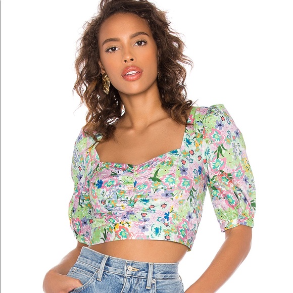 For Love And Lemons Tops - New For Love & Lemons Jardine Floral Crop Top Lime